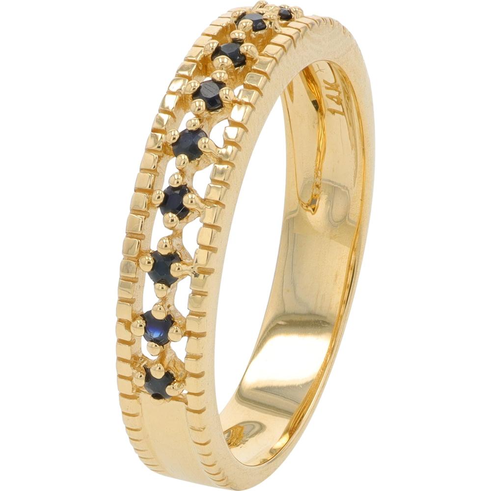 14K Yellow Gold Ring with 0.20 Carat Prong Set Round Sapphires and Milgrain Detailing