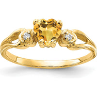 14K Yellow Gold Ring with 0.40 Carat Heart Citrine and 0.02 Carat Round Diamonds by Monteluci Fine Jewelry