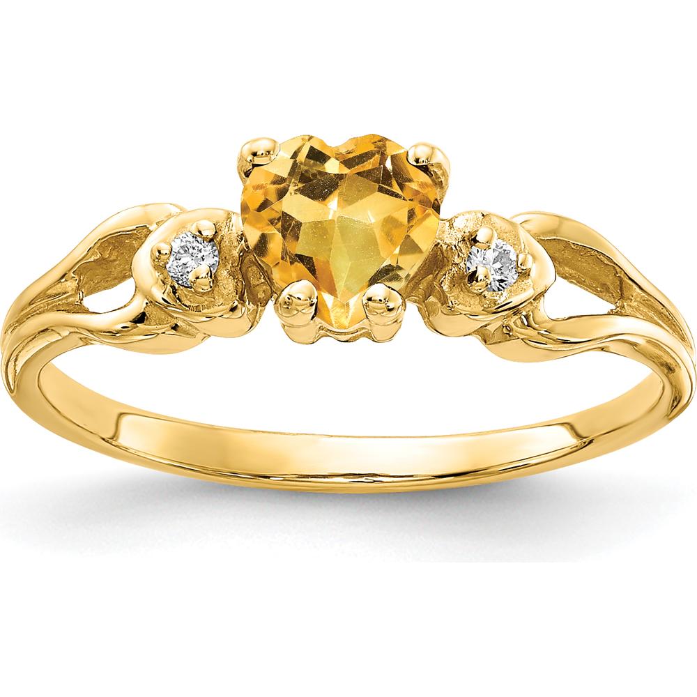 14K Yellow Gold Ring with 0.40 Carat Heart Citrine and 0.02 Carat Round Diamonds by Monteluci Fine Jewelry