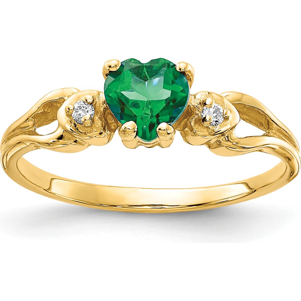 14K Yellow Gold Ring with 0.43 Carat Heart-Shaped Emerald and 0.02 Carat Total Round Diamond Accents by Monteluci Fine Jewelry