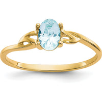 14K Yellow Gold Ring with 0.43 Carat Oval Aquamarine Birthstone in Four-Prong Setting by Oro Pregiato