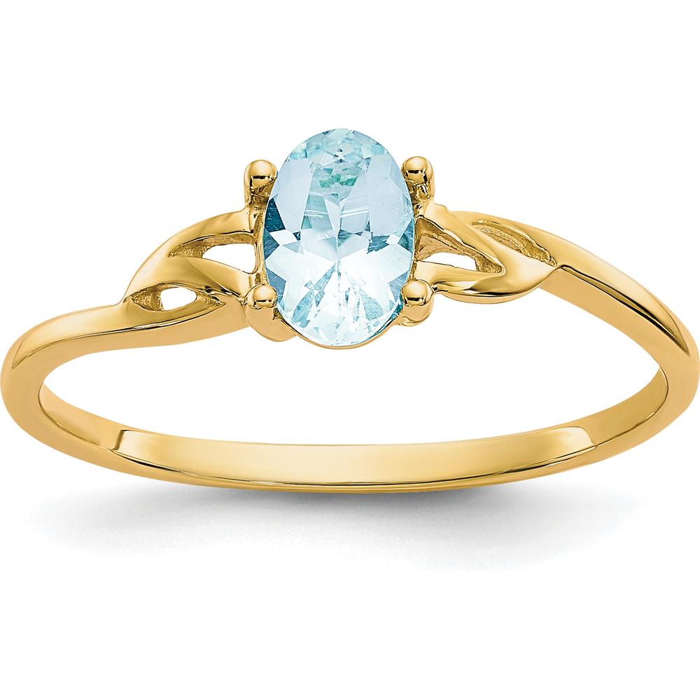 14K Yellow Gold Ring with 0.43 Carat Oval Aquamarine Birthstone in Four-Prong Setting by Oro Pregiato