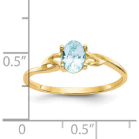 14K Yellow Gold Ring with 0.43 Carat Oval Aquamarine Birthstone in Four-Prong Setting by Oro Pregiato