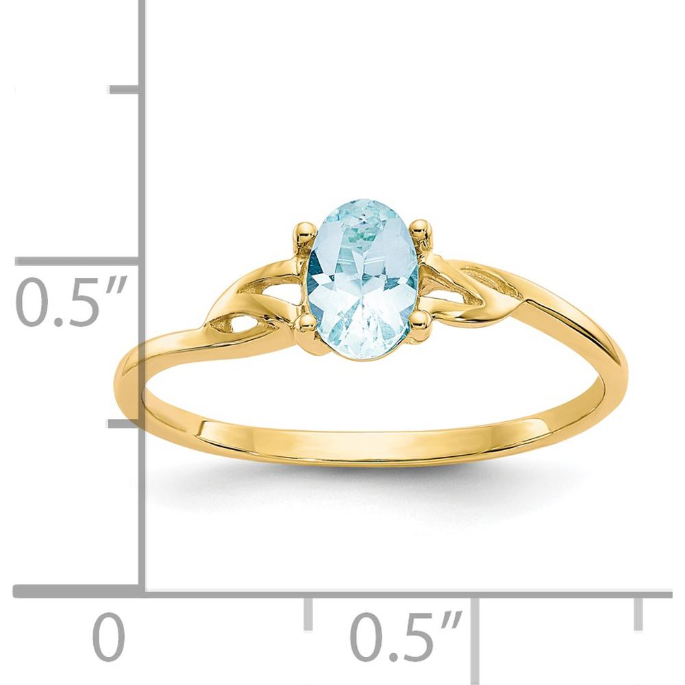 14K Yellow Gold Ring with 0.43 Carat Oval Aquamarine Birthstone in Four-Prong Setting by Oro Pregiato