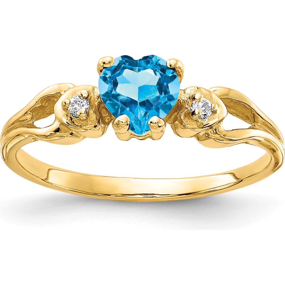 14K Yellow Gold Ring with 0.50 Carat Heart-Shaped Swiss Blue Topaz and 0.02 Carat Round Diamond Accents by Monteluci Fine Jewelry