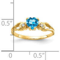 14K Yellow Gold Ring with 0.50 Carat Heart-Shaped Swiss Blue Topaz and 0.02 Carat Round Diamond Accents by Monteluci Fine Jewelry