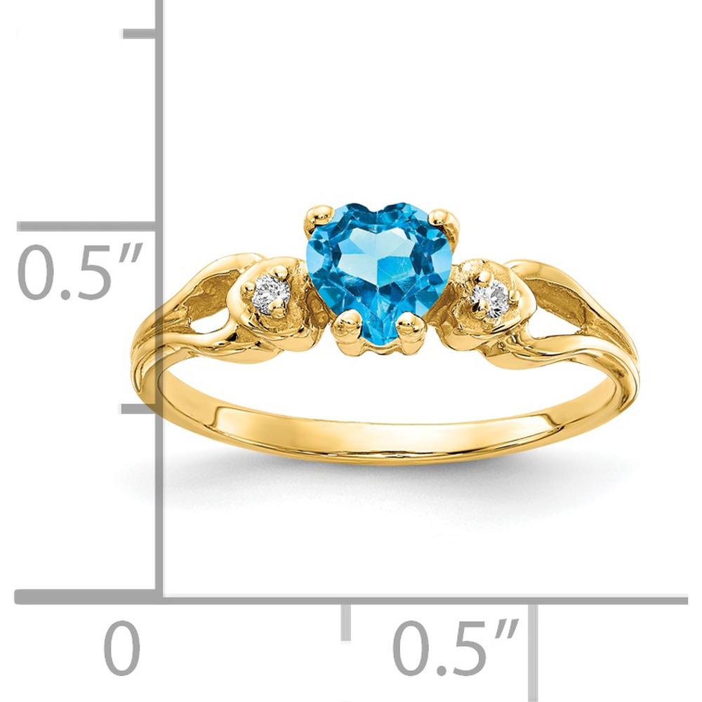 14K Yellow Gold Ring with 0.50 Carat Heart-Shaped Swiss Blue Topaz and 0.02 Carat Round Diamond Accents by Monteluci Fine Jewelry