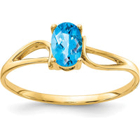 14K Yellow Gold Ring with 0.70 Carat Oval Swiss Blue Topaz in Checkerboard Cut by Monteluci Fine Jewelry