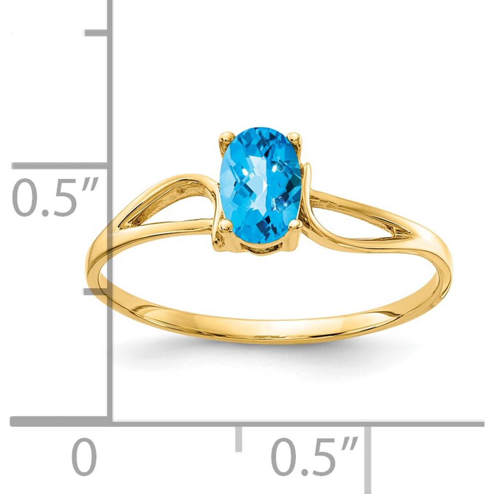 14K Yellow Gold Ring with 0.70 Carat Oval Swiss Blue Topaz in Checkerboard Cut by Monteluci Fine Jewelry
