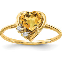 14K Yellow Gold Ring with 0.80 Carat Heart-Shaped Citrine and 0.03 Carat Total Round Diamond Accents by Monteluci Fine Jewelry