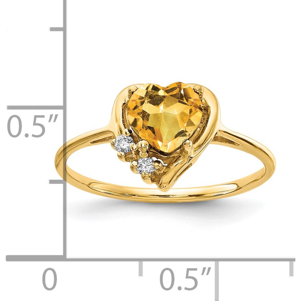 14K Yellow Gold Ring with 0.80 Carat Heart-Shaped Citrine and 0.03 Carat Total Round Diamond Accents by Monteluci Fine Jewelry