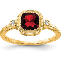 14K Yellow Gold Ring with 1.13 Carat Cushion Garnet and 0.015 Carat Diamonds by 0