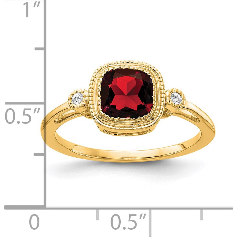 14K Yellow Gold Ring with 1.13 Carat Cushion Garnet and 0.015 Carat Diamonds by 0