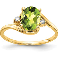 14K Yellow Gold Ring with 1.30 Carat Oval Peridot and 0.017 Carat Round Diamond Accents by Monteluci Fine Jewelry