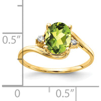 14K Yellow Gold Ring with 1.30 Carat Oval Peridot and 0.017 Carat Round Diamond Accents by Monteluci Fine Jewelry