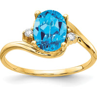 14K Yellow Gold Ring with 1.35 Carat Oval Swiss Blue Topaz and 0.017 Carat Round Diamonds by Monteluci Fine Jewelry