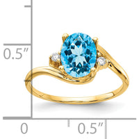 14K Yellow Gold Ring with 1.35 Carat Oval Swiss Blue Topaz and 0.017 Carat Round Diamonds by Monteluci Fine Jewelry