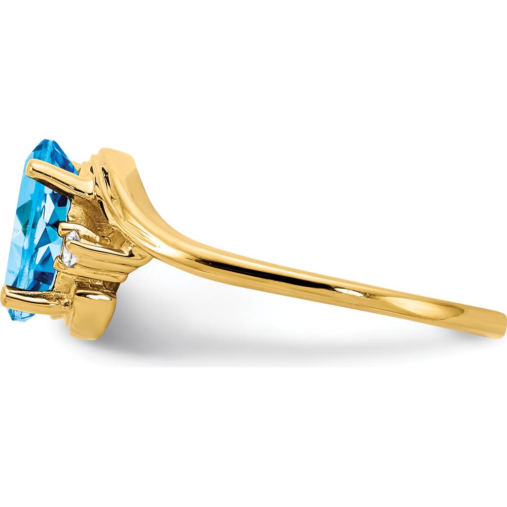 14K Yellow Gold Ring with 1.35 Carat Oval Swiss Blue Topaz and 0.017 Carat Round Diamonds by Monteluci Fine Jewelry