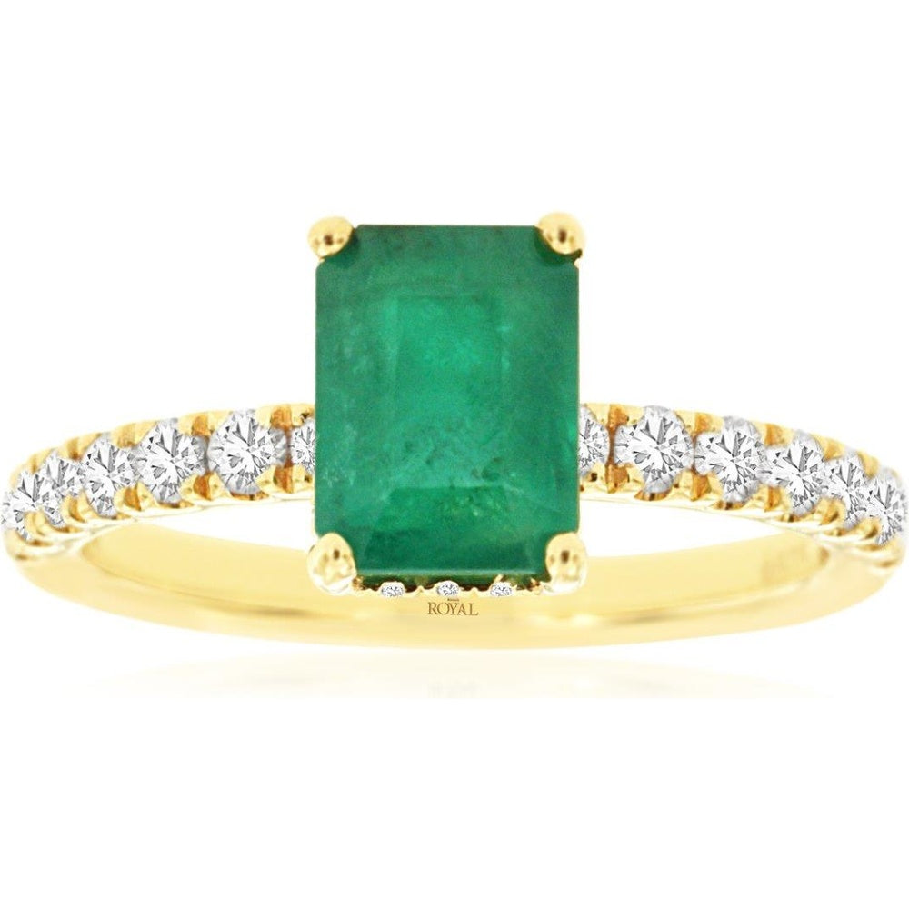 14K Yellow Gold Ring with 1.60 Carat Emerald Cut Emerald and 0.50 Carat Round Diamond Accents - Royal Jewelry