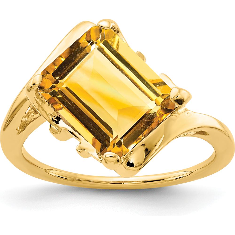 14K Yellow Gold Ring with 10x8mm Emerald-Cut Natural Citrine - 2.95 Carat Gemstone by Monteluci Fine Jewelry
