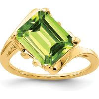 14K Yellow Gold Ring with 10x8mm Emerald-Cut Natural Peridot - 3.7 Carats by Monteluci Fine Jewelry