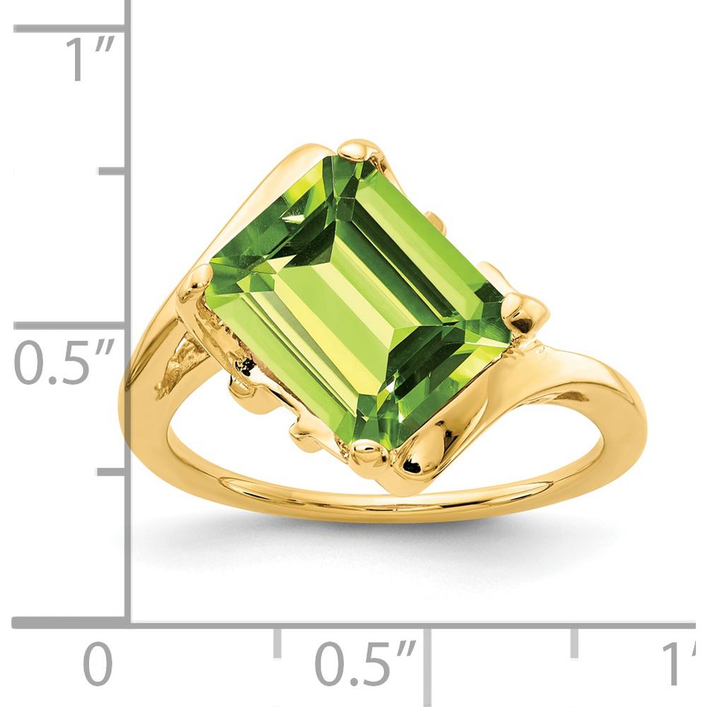 14K Yellow Gold Ring with 10x8mm Emerald-Cut Natural Peridot - 3.7 Carats by Monteluci Fine Jewelry