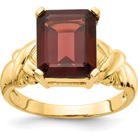 14K Yellow Gold Ring with 11x9mm Emerald Cut Natural Garnet - 5.3 Carat Gemstone by Monteluci Fine Jewelry