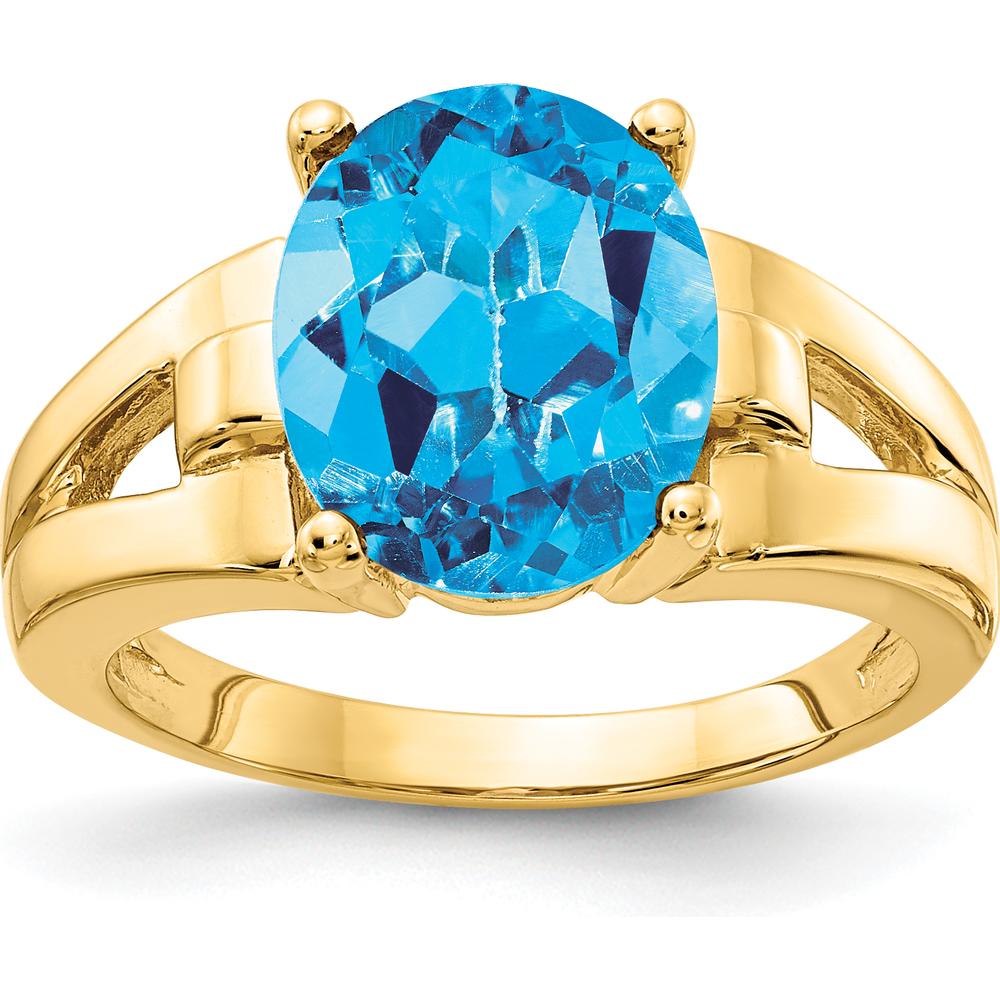 14K Yellow Gold Ring with 11x9mm Oval Swiss Blue Topaz - 4.40 Carat Gemstone Weight by Monteluci Fine Jewelry
