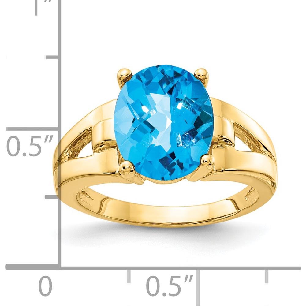 14K Yellow Gold Ring with 11x9mm Oval Swiss Blue Topaz - 4.40 Carat Gemstone Weight by Monteluci Fine Jewelry