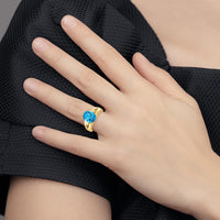 14K Yellow Gold Ring with 11x9mm Oval Swiss Blue Topaz - 4.40 Carat Gemstone Weight by Monteluci Fine Jewelry