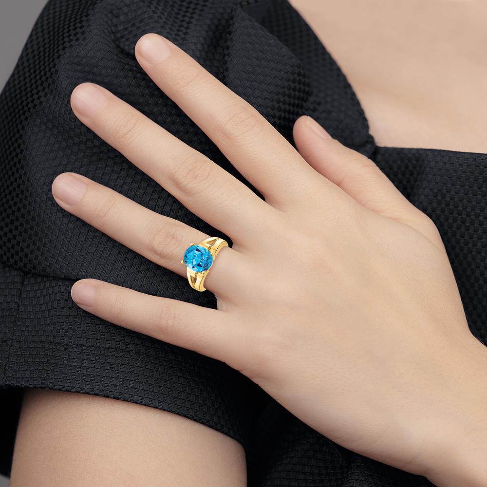14K Yellow Gold Ring with 11x9mm Oval Swiss Blue Topaz - 4.40 Carat Gemstone Weight by Monteluci Fine Jewelry