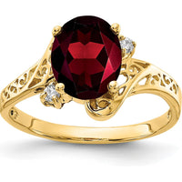 14K Yellow Gold Ring with 2.10 Carat Oval Garnet and Round Diamond Accents - 0.03 Carat Total Diamond Weight by Monteluci Fine Jewelry