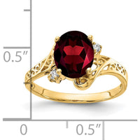 14K Yellow Gold Ring with 2.10 Carat Oval Garnet and Round Diamond Accents - 0.03 Carat Total Diamond Weight by Monteluci Fine Jewelry
