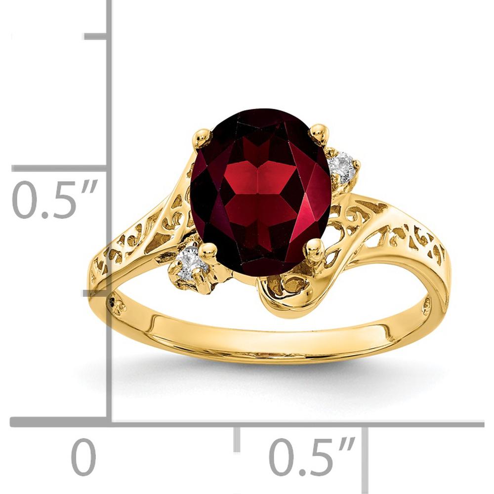 14K Yellow Gold Ring with 2.10 Carat Oval Garnet and Round Diamond Accents - 0.03 Carat Total Diamond Weight by Monteluci Fine Jewelry