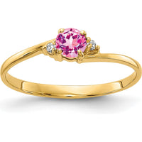14K Yellow Gold Ring with 4mm Pink Sapphire and Round Diamonds - 0.36 Carat Pink Sapphire Weight, 0.016 Carat Total Diamond Weight by Monteluci Fine Jewelry