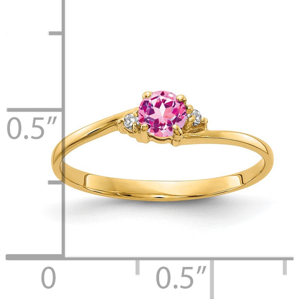 14K Yellow Gold Ring with 4mm Pink Sapphire and Round Diamonds - 0.36 Carat Pink Sapphire Weight, 0.016 Carat Total Diamond Weight by Monteluci Fine Jewelry