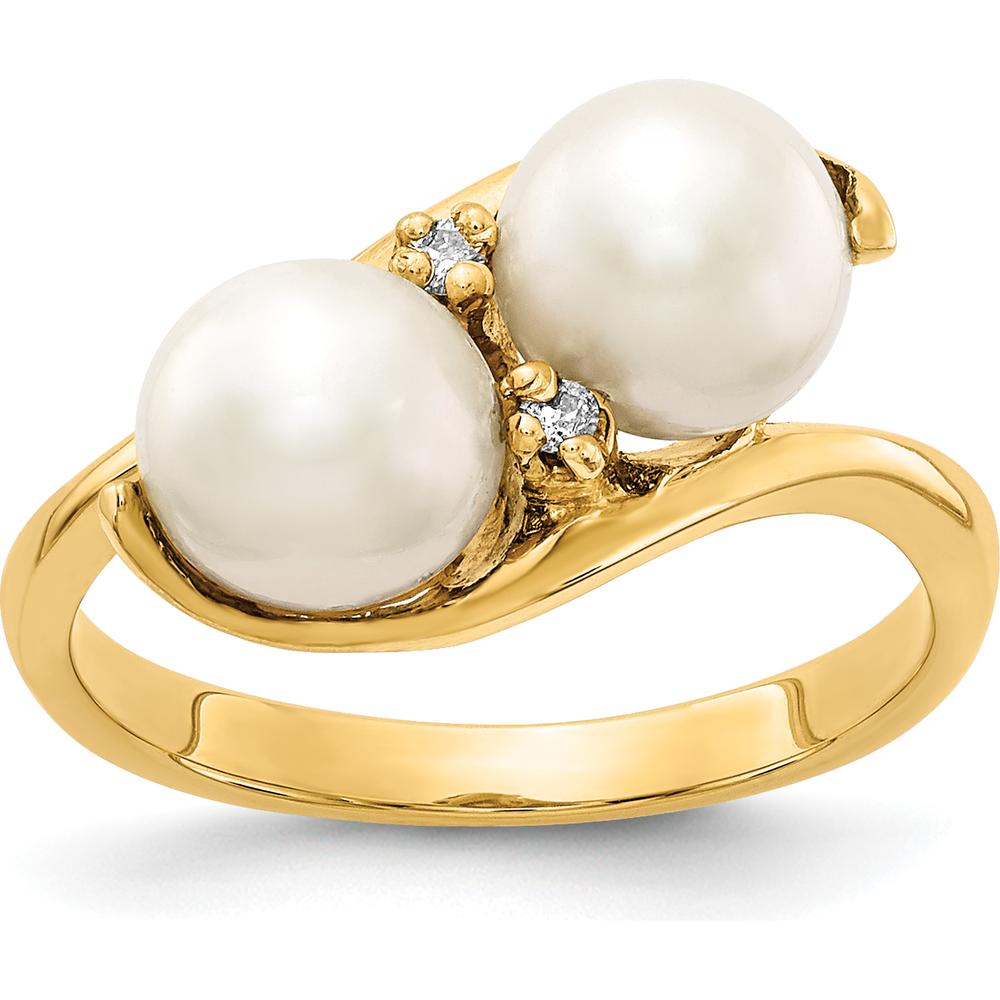 14K Yellow Gold Ring with 6mm Freshwater Cultured Pearls and 0.012 Carat Round Diamonds by Monteluci Fine Jewelry