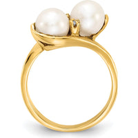 14K Yellow Gold Ring with 6mm Freshwater Cultured Pearls and 0.012 Carat Round Diamonds by Monteluci Fine Jewelry