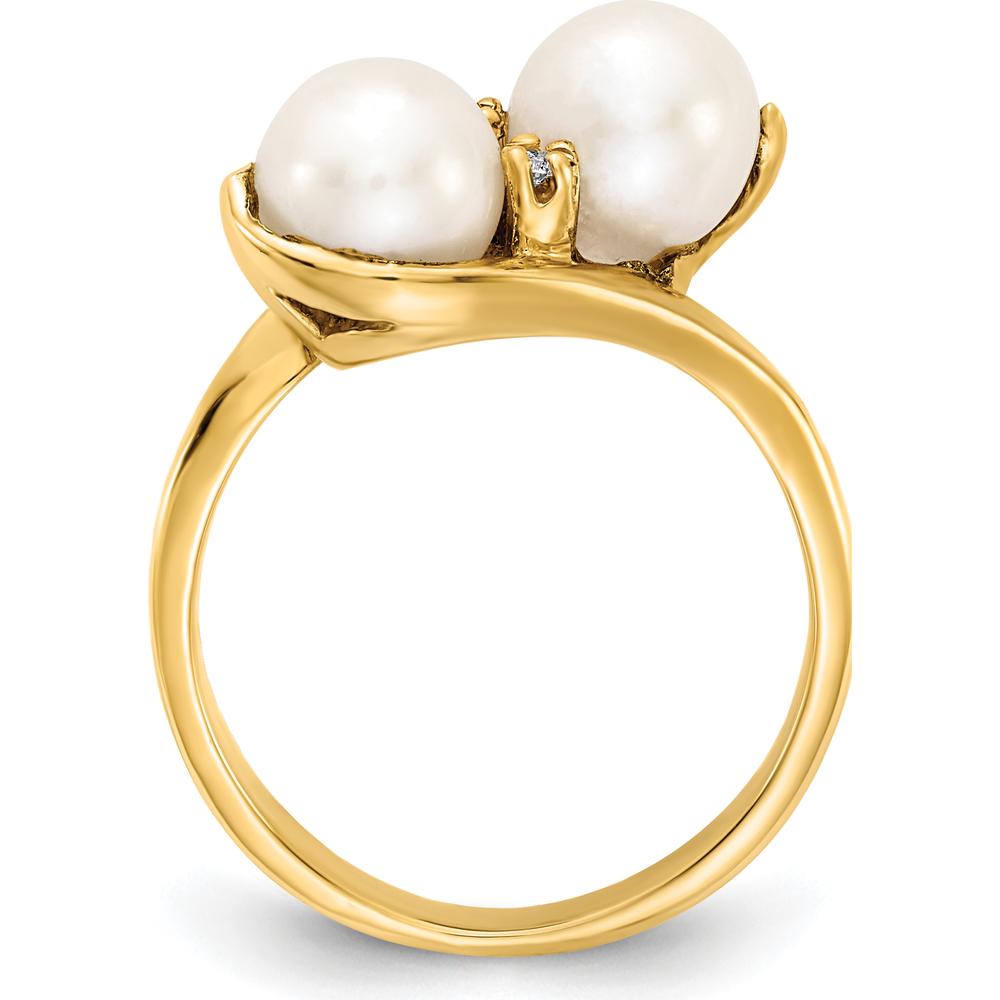 14K Yellow Gold Ring with 6mm Freshwater Cultured Pearls and 0.012 Carat Round Diamonds by Monteluci Fine Jewelry