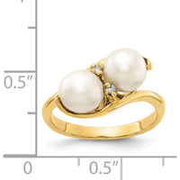 14K Yellow Gold Ring with 6mm Freshwater Cultured Pearls and 0.012 Carat Round Diamonds by Monteluci Fine Jewelry