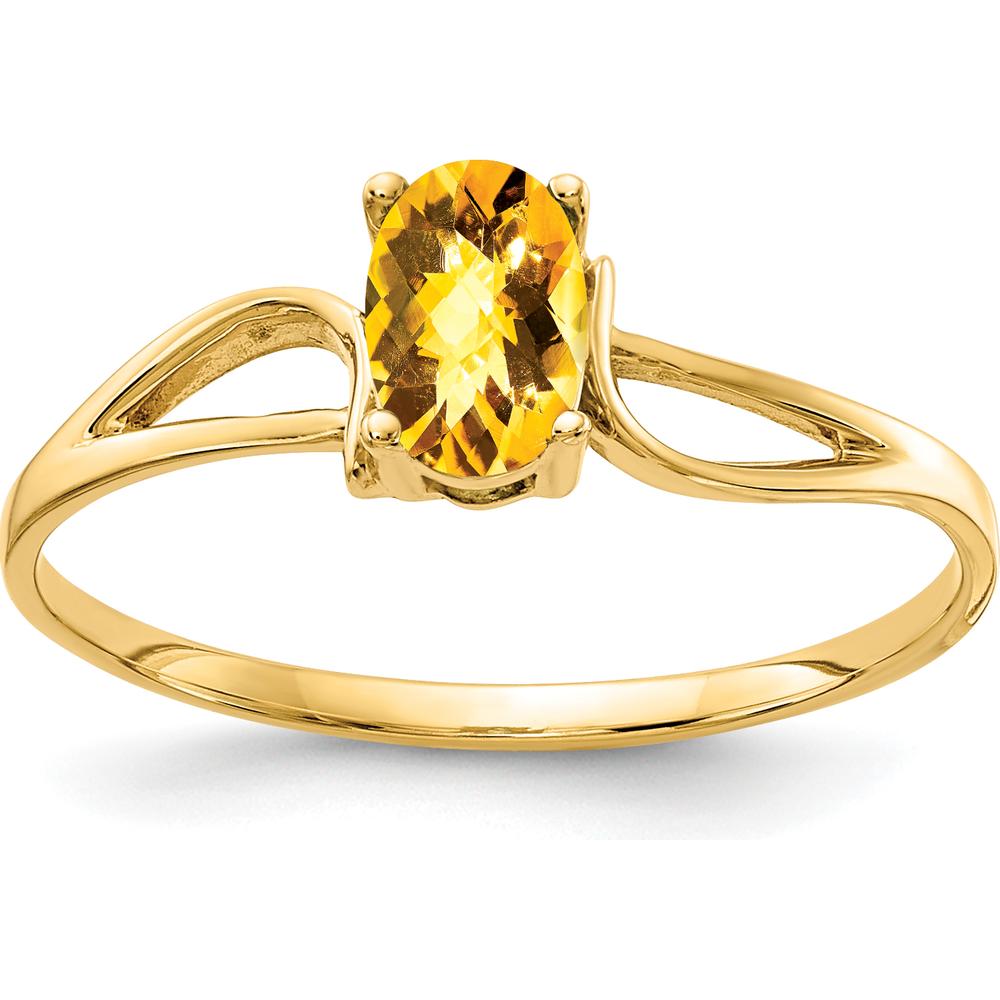 14K Yellow Gold Ring with 6x4mm Oval Checkerboard Cut Citrine - 0.48 Carat Total Weight by Monteluci Fine Jewelry