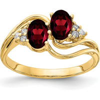 14K Yellow Gold Ring with 6x4mm Oval Garnets and Round Diamond Accents - 1.20 Carat Total Gem Weight by Monteluci Fine Jewelry