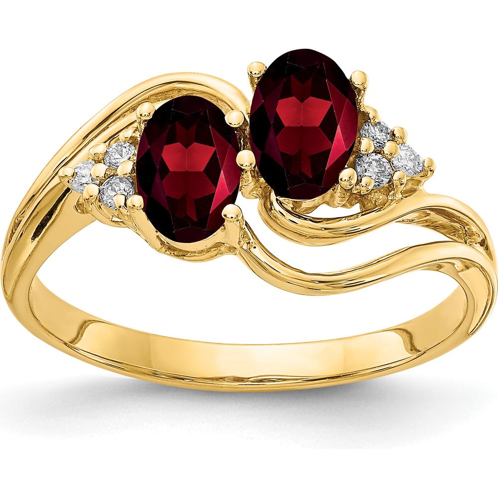 14K Yellow Gold Ring with 6x4mm Oval Garnets and Round Diamond Accents - 1.20 Carat Total Gem Weight by Monteluci Fine Jewelry