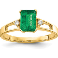 14K Yellow Gold Ring with 7x5mm Emerald Cut Emerald and Round Diamonds - 1 Carat Total Emerald Weight by Monteluci Fine Jewelry