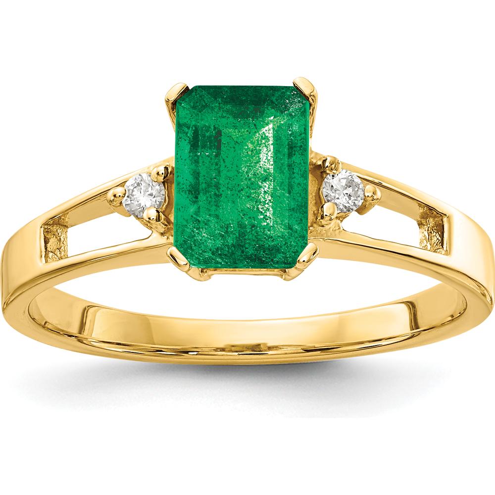 14K Yellow Gold Ring with 7x5mm Emerald Cut Emerald and Round Diamonds - 1 Carat Total Emerald Weight by Monteluci Fine Jewelry