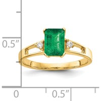 14K Yellow Gold Ring with 7x5mm Emerald Cut Emerald and Round Diamonds - 1 Carat Total Emerald Weight by Monteluci Fine Jewelry