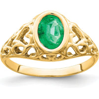 14K Yellow Gold Ring with 7x5mm Faceted Oval Emerald - 0.78 Carat Natural Emerald by Monteluci Fine Jewelry