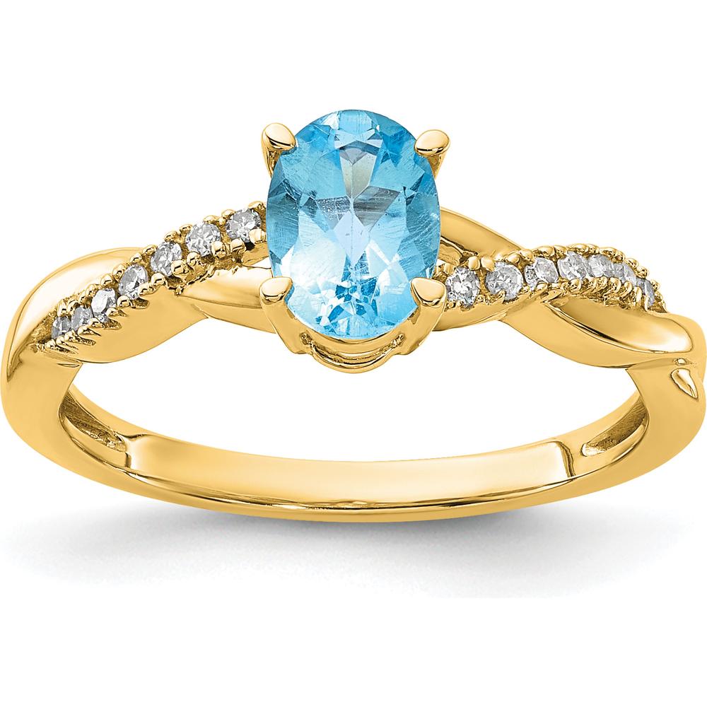 14K Yellow Gold Ring with 7x5mm Oval Blue Topaz and 0.084 Carat Total Round Diamond Accents by 0