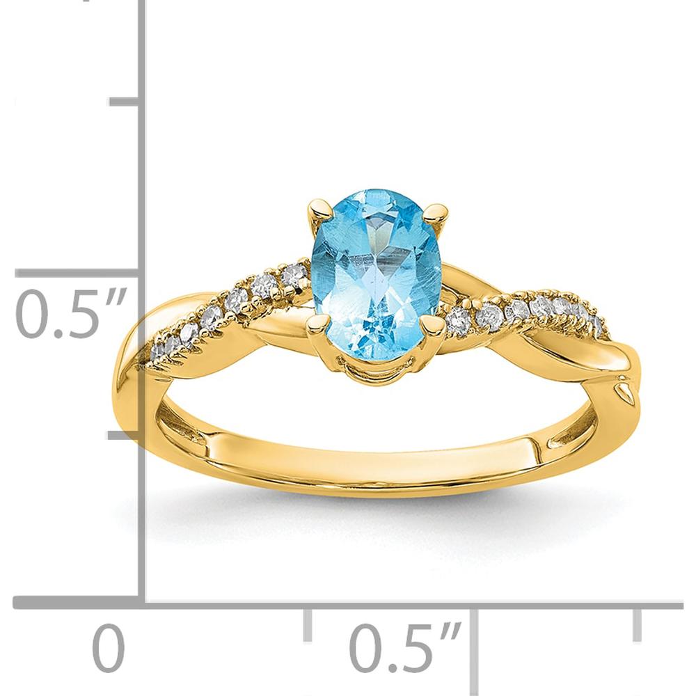 14K Yellow Gold Ring with 7x5mm Oval Blue Topaz and 0.084 Carat Total Round Diamond Accents by 0