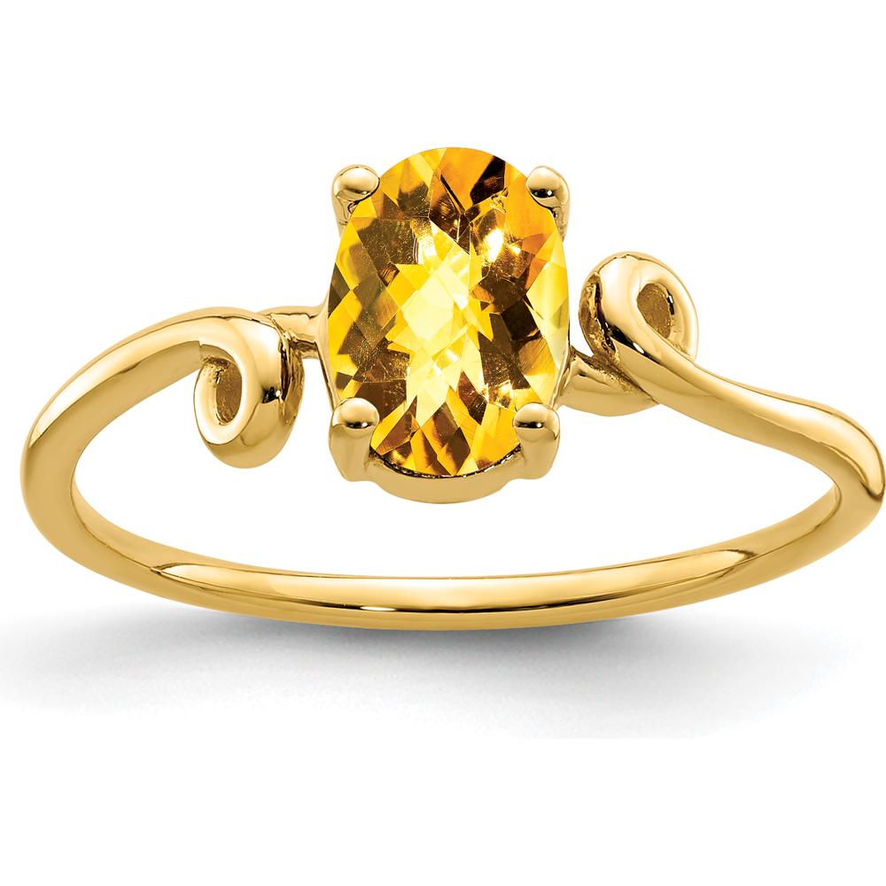 14K Yellow Gold Ring with 7x5mm Oval Checkerboard-Cut Citrine - 0.85 Carat by Monteluci Fine Jewelry